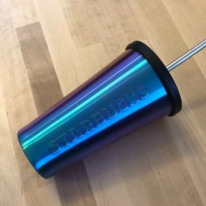Starbucks metal cup with lid and straw